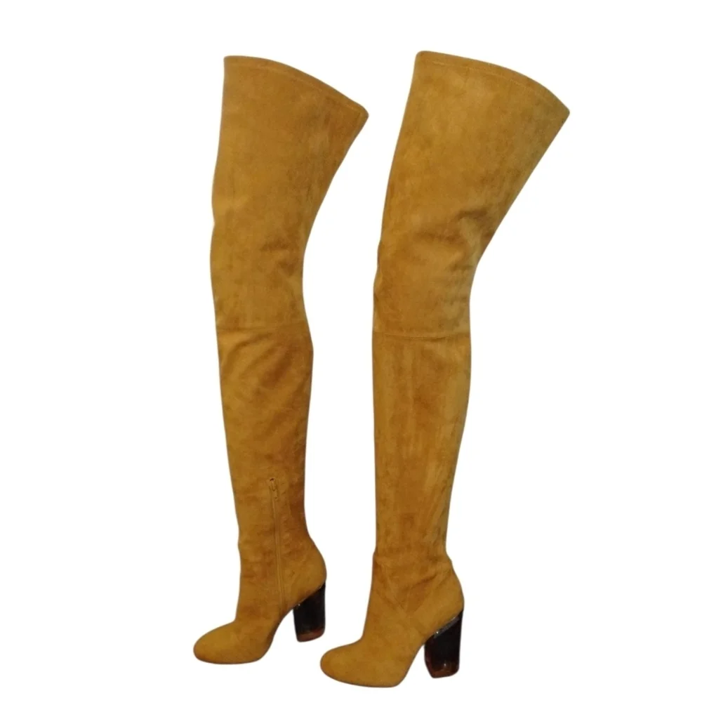 Love For Life Clear Heel Over-the-Knee Boots Mustard/Brown Suede Boots Sz 6
